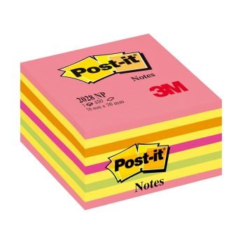 Cub notite Post-it neon roz/galben/portocaliu/verde 76x76mm