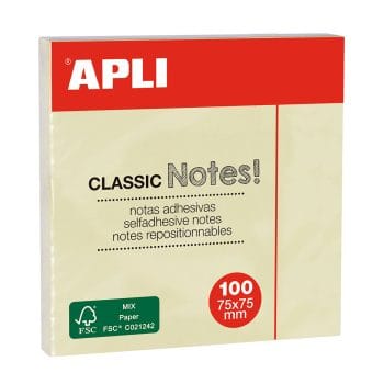 Notite adezive Apli 75x75mm 100 file galben pal