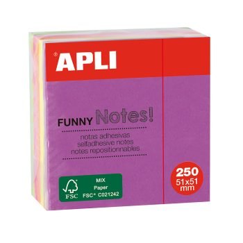 Cub notite adezive Apli 51x51mm 250 file 4 culori neon