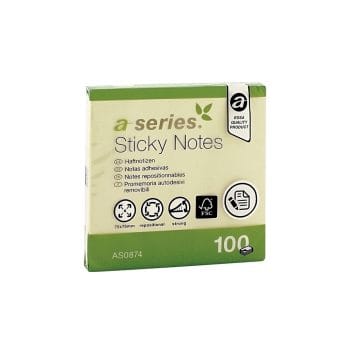 Notite adezive A-Series 75x75mm 100 file galben