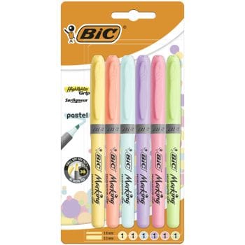 Evidentiator Bic Brite Liner Grip pastel 6 culori blister