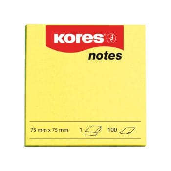 Notite adezive Kores 75x75mm 100 file galbene neon