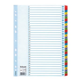 Separatoare Esselte Mylar alb index laminat 1-31 225x297mm