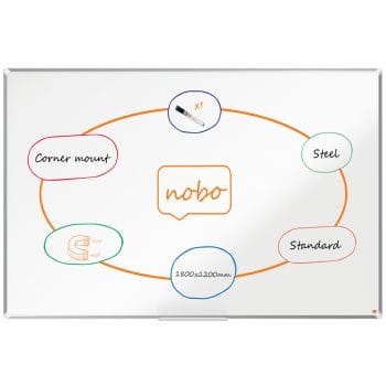 Tabla Nobo Premium plus alba otel lacuit 180x120cm cu marker