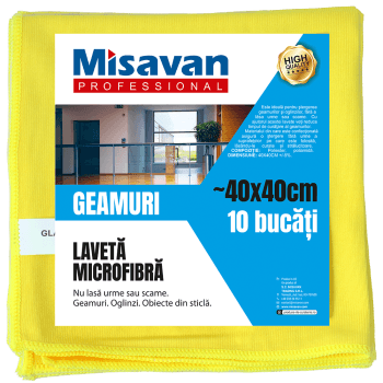 Laveta microfibra pentru geam , 40*40cm, 10buc/set, galben (set)
