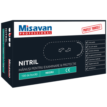 Manusi unica folosinta nitril , M, negru, 100 buc/set (cut)