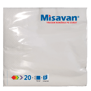 Servetele masa , alb, 3 straturi, 33x33cm, 20 bucati/set (set)
